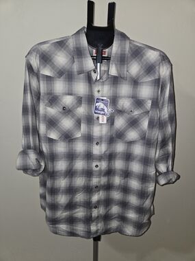 Wrangler Men's Grayish/Blue Plaid Western Button-Down Shirt XL